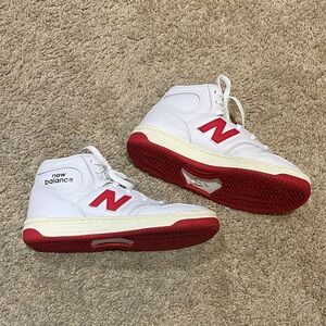 New Balance White and Red High-Top Sneakers